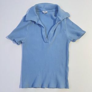 Blue ribbed and collared top